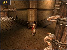 Kolejna seria pułapek, tym razem wzbogacona o wirujące bale z ostrzami [62] - Południowe przejście - przeszłość (1) | W pogoni za dziewczyną w czerni - Prince of Persia: Dusza Wojownika - poradnik do gry