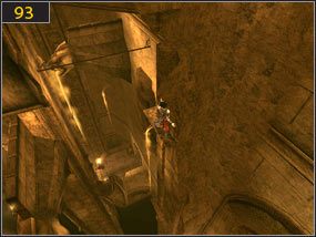 Z niego skaczemy na drugą stronę [92] i przesuwamy się po gzymsie na drugą stronę kolumny [93] - Ołtarz ofiarny - przeszłość (1) | Dama w niebezpieczeństwie, Mroczna dłoń losu - Prince of Persia: Dusza Wojownika - poradnik do gry
