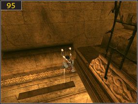 Stamtąd skaczemy na drążek [94] a z niego na wystający fragment muru - Ołtarz ofiarny - przeszłość (1) | Dama w niebezpieczeństwie, Mroczna dłoń losu - Prince of Persia: Dusza Wojownika - poradnik do gry