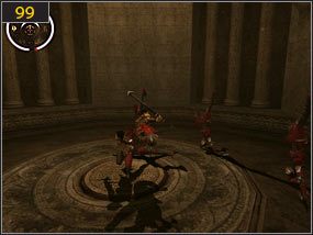 Gdy trafimy już na balkon [98], w komnacie obok czeka nas walka z 4 wojowniczkami [99] - Ołtarz ofiarny - przeszłość (1) | Dama w niebezpieczeństwie, Mroczna dłoń losu - Prince of Persia: Dusza Wojownika - poradnik do gry