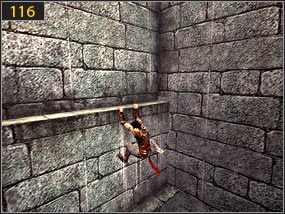 Na drodze napotkamy wysuwane z podłogi ostrza wraz z obrotowymi palami - należy je pokonać biegnąc po jednej ze ścian [115] - Południowe przejście - teraźniejszość (1) | Dama w niebezpieczeństwie, Mroczna dłoń losu - Prince of Persia: Dusza Wojownika - poradnik do gry