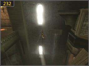 Odbijając się z drążka chwytamy obracający się mechanizm [231], a z niego skaczemy na kolejny drążek tyle, że po drugiej stronie [232] - Mechaniczna wieża - przeszłość (2) | Trybiki i śrubki | PoP Dusza Wojownika - Prince of Persia: Dusza Wojownika - poradnik do gry