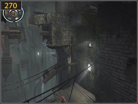 Przedostajemy się w miejsce, gdzie chwilę wcześniej uruchamialiśmy dźwignię [269] i opuszczamy się na niższy pomost [270] - Mechaniczna jama - przeszłość (3) | Trybiki i śrubki | PoP Dusza Wojownika - Prince of Persia: Dusza Wojownika - poradnik do gry