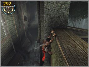 Za pomocą wystającej ze ściany belki dostajemy się na drugą stronę [291] - Pokój aktywacyjny - teraźniejszość (2) | Trybiki i śrubki | PoP Dusza Wojownika - Prince of Persia: Dusza Wojownika - poradnik do gry