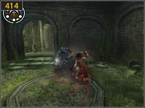 Następnie biegniemy po ścianie, łapiemy linę, a z niej odbijamy się w kierunku kolumny [413] - Wodospady w ogrodzie - teraźniejszość | Woda i ogrody | PoP Dusza Wojownika - Prince of Persia: Dusza Wojownika - poradnik do gry