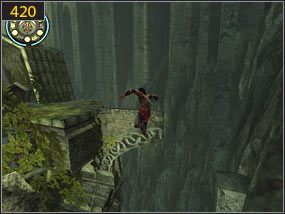 Z kolumny skaczemy na drążek [419] a z niego na fragment muru - Wodospady w ogrodzie - teraźniejszość | Woda i ogrody | PoP Dusza Wojownika - Prince of Persia: Dusza Wojownika - poradnik do gry