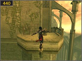 Ustawiamy ją (dźwignię) tak, aby doskoczyć na mur [439] - Wodospady w ogrodzie - przeszłość (1) | Woda i ogrody | PoP Dusza Wojownika - Prince of Persia: Dusza Wojownika - poradnik do gry