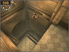 Przechodzimy przez korytarz z pułapkami [567], wchodzimy na drabinę [568] - Mechaniczna wieża - przeszłość | Tron i maska | Prince of Persia Dusza Wojownika - Prince of Persia: Dusza Wojownika - poradnik do gry
