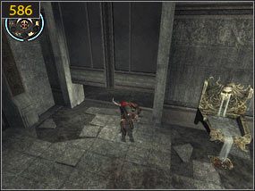 Po skończonej walce przeskakujemy na drugą stronę [585], zapisujemy stan gry, uzupełniamy życie i prześlizgujemy się pod kamiennymi drzwiami [586] - Święte jaskinie - teraźniejszość (1) | Twarz czasu | PoP Dusza Wojownika - Prince of Persia: Dusza Wojownika - poradnik do gry