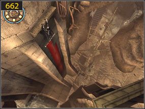 Na górnym balkonie ponownie walczymy [661] i zaraz potem opuszczamy się po płótnie [662] - Klif - przeszłość (1) | Ścieżka upiora piasku | Prince of Persia Dusza Wojownika - Prince of Persia: Dusza Wojownika - poradnik do gry