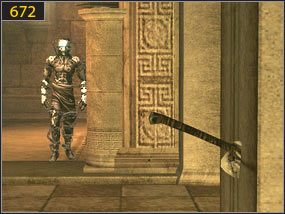 Ponownie trafiamy do korytarzy w zamku [671] i przesuwamy dźwignię [672], po czym oglądamy scenkę - Klif - przeszłość (2) | Ścieżka upiora piasku | Prince of Persia Dusza Wojownika - Prince of Persia: Dusza Wojownika - poradnik do gry
