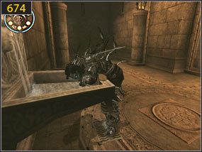 Wspinamy się na kolumnę [673], skaczemy na drugą i potem w kierunku bramy - Klif - przeszłość (2) | Ścieżka upiora piasku | Prince of Persia Dusza Wojownika - Prince of Persia: Dusza Wojownika - poradnik do gry