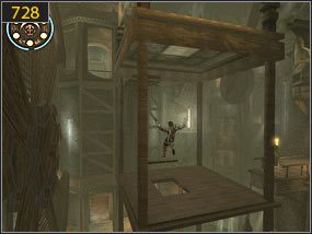 Schodzimy na dół [727] i z wystającej belki skaczemy na platformę [728] - Mechaniczna jama - przeszłość | Wyścig do tronu | PoP Dusza Wojownika - Prince of Persia: Dusza Wojownika - poradnik do gry