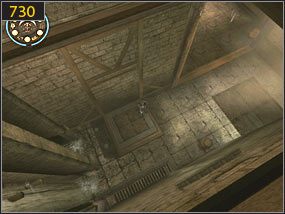 Ponownie wchodzimy na belkę przy wirującym kole [729] i przeskakujemy na drugą stronę - Mechaniczna wieża - przeszłość | Wyścig do tronu | PoP Dusza Wojownika - Prince of Persia: Dusza Wojownika - poradnik do gry