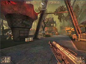 Przechodzimy przez starą bramkę i witamy się z drugą grupą obsługi - tym razem ich popisowym numerem jest zianie ogniem - 6.2 Smutne Miasteczko cz.1 | Painkiller Battle Out of Hell - Painkiller: Battle Out of Hell - poradnik do gry