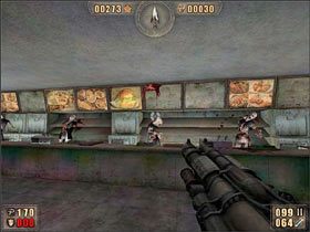 Wąski korytarz prowadzi nas do pomieszczenia pełnego naszych znajomych truposzy - 6.5 Wymarłe Miasto cz.5 | Painkiller Battle Out of Hell - Painkiller: Battle Out of Hell - poradnik do gry