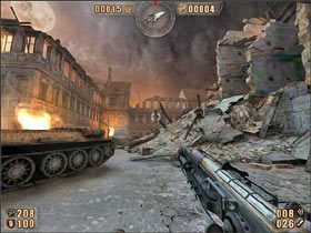 Gdy pojawią się czerwonoarmiści zrobi się od razu goręcej - szczególnie, że będzie im towarzyszył czołg - 6.6 Leningrad cz.1 | Painkiller Battle Out of Hell - Painkiller: Battle Out of Hell - poradnik do gry