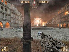Uwaga jednak - ostrożnie podchodźmy do miejsca gdzie widać kulę kończącą etap - 6.6 Leningrad cz.5 | Painkiller Battle Out of Hell - Painkiller: Battle Out of Hell - poradnik do gry