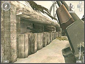 Jedyną możliwą drogą dalej jest przejście przez ten mini domek i kontynuowanie walki wzdłuż plaży - Tarawa (2) | Kampania 4 | Medal of Honor Wojna na Pacyfiku - Medal of Honor: Wojna na Pacyfiku - poradnik do gry