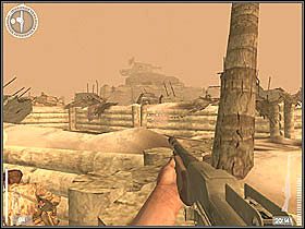 Teraz pozostaje Wam dotrzeć oczyścić okolicę ze zdjęcia po lewej, po czym wkroczyć na teren z prawej fotki - Tarawa (10) | Kampania 4 | Medal of Honor Wojna na Pacyfiku - Medal of Honor: Wojna na Pacyfiku - poradnik do gry