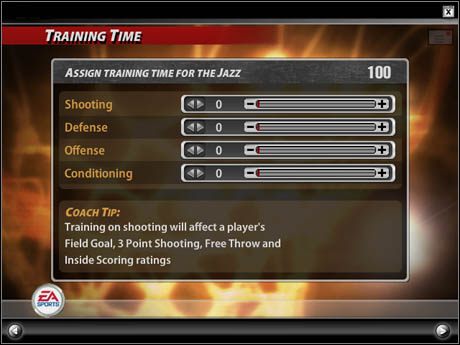 Dostaniesz sto punktów do rozlokowania w czterech kategoriach - [Game Mods] Dynasty Mode - Training Time | NBA Live 2005 - NBA Live 2005 - poradnik do gry