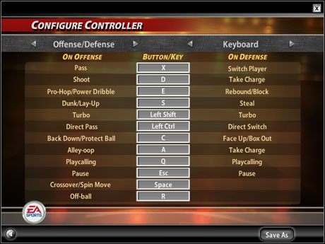 Sugerowana konfiguracja klawisze jest, według mnie, nieco niefunkcjonalna - [Sterowanie] Konfiguracja | NBA Live 2005 - NBA Live 2005 - poradnik do gry