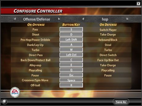 A tak wygląda moja własna konfiguracja klawiszy - [Sterowanie] Gra w obronie | NBA Live 2005 - NBA Live 2005 - poradnik do gry
