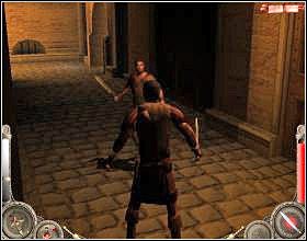 Po przekroczeniu drzwi, znajdziesz się w ciemnej uliczce, patrolowanej przez dwóch wrogów - Misja 2 (cz.1) | Augustus W służbie Cezara - Augustus: W służbie Cezara - poradnik do gry