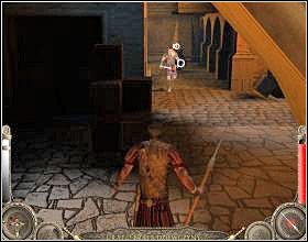 Poczekaj za wozem, aż pojawi się jeden z wrogów, który stanie do ciebie tyłem - Misja 4 (cz.1) | Augustus W służbie Cezara - Augustus: W służbie Cezara - poradnik do gry