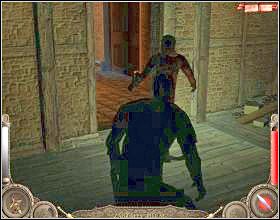 Idąc dalej dojdziesz do zaciemnionego terenu, skąd będziesz widzieć dwóch strażników [1] - Misja 4 (cz.1) | Augustus W służbie Cezara - Augustus: W służbie Cezara - poradnik do gry