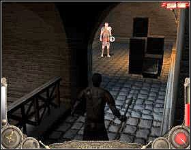 Wyrusz za spiskowcem, jednak po wejściu na drugie piętro przykucnij i wejdź ostrożnie do pomieszczenia, gdzie spotkasz dwóch przeciwników [1] - Misja 4 (cz.2) | Augustus W służbie Cezara - Augustus: W służbie Cezara - poradnik do gry