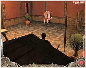 Zaraz po wejściu do następnego pokoju, rzuć pilum w strażnika stojącego w drzwiach [1] i szybko schowaj się narożniku z lewej - Misja 9 (cz.2) | Augustus W służbie Cezara - Augustus: W służbie Cezara - poradnik do gry