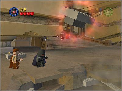 Spośród odstających z załamanego końca placu klocków musisz wyłowić te, które po użyciu na nich Mocy przeniosą się na środek i posłużą jako platforma dla Jar-Jara - [E3] Chapter 5 - Kanistry 1-4 - LEGO Star Wars - poradnik do gry