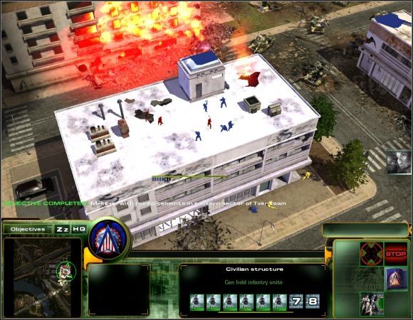 Za pomocą śmigłowców szturmowych oczyść z wrogiej piechoty pobliskie lasy oraz drogę prowadzącą na wschód - Misja 9 | Misje 6-10 | Act of War Direct Action - Act of War: Direct Action - poradnik do gry