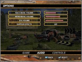 Pierwsze okienko to opcje nawiązujące do ekranu gry, drugie - do opcji dźwiękowych - Poradnik do gry - Instrukcja | FlatOut - FlatOut - poradnik do gry