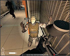 Czerwoni pod drzwi wahadłowe, niebiescy - klinują drzwi do 2 - Centrum Badawcze Mt. Threshold - Akcja | Misja 13 w SWAT 4 - SWAT 4 - poradnik do gry