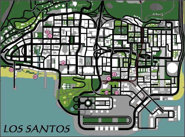 Lokalizacja pojazdów eksportowych w Los Santos - Export - Mapy (3) | Zadania dodatkowe w GTA San Andreas - Grand Theft Auto: San Andreas - poradnik do gry