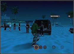 Gdy popłynie muzyka, obserwuj sunące od prawej do lewej strony ekranu symbole i w odpowiednich momentach (gdy przechodzą przez zaznaczony na środku obszar) naciśnij odpowiadające im przyciski pada - GTA San Andreas: OG Loc (OG) - Los Santos, solucja, opis przejścia - GTA San Andreas - poradnik do gry