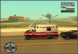 Zlokalizuj na mapie krążące po mieście karetki pogotowia (są trzy) i ruszaj im na spotkanie - GTA San Andreas: Mafia (biały kwadratowy znak) - Las Venturas, solucja - GTA San Andreas - poradnik do gry