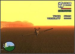 Wskaźnik visibility informuje cię o stopniu zagrożenia ze strony radarów - jeżeli zaczyna rosnąć i rozlega się sygnał dźwiękowy, wówczas szukaj schronienia na niższym pułapie - GTA San Andreas: Air Yard (znaczek samolotu) - Aktywa - GTA San Andreas - poradnik do gry