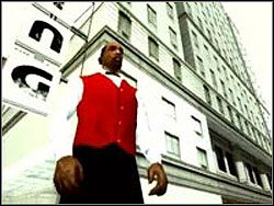 Po otrzymaniu kluczyków od właściciela pojazdu zjedź wozem do podziemnego garażu i zatrzymaj się w oznaczonym na czerwono miejscu - GTA San Andreas: Valet Parking - Aktywa - GTA San Andreas - poradnik do gry