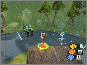 18. Tą kartę możesz zdobyć dopiero po uzyskaniu umiejętności Lewitacja (Levitate). Użyj umiejętności, by wskoczyć na znak stojący na środku parkingu i złap kartę. - Main Campgrounds (1) | Lokalizacje przedmiotów | Psychonauts - Psychonauts - poradnik do gry