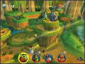 Po rozpoczęciu gry zbieramy leżące w pobliżu monety - [Solucja] Etap 1 - Bagno Shreka cz.1 | Shrek 2 Team Action - Shrek 2: Team Action - poradnik do gry