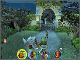 W skrzyni obok znajdujemy następną fasolkę [7/12] - [Solucja] Etap 2 - Straszny Las cz.3 | Shrek 2 Team Action - Shrek 2: Team Action - poradnik do gry