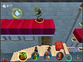 Trzy skorupki znajdujemy na baldachimach blisko narożnika po lewej - [Solucja] Etap 3 - Zasiedmiogród cz.2 | Shrek 2 Team Action - Shrek 2: Team Action - poradnik do gry