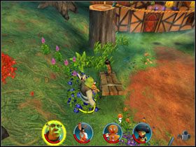 Pokonujemy ślimaki, przechodzimy dalej i załatwiamy trzy zionące ogniem dynie - [Solucja] Etap 5 - Na ścieżce cz.1 | Shrek 2 Team Action - Shrek 2: Team Action - poradnik do gry