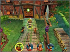 Przechodzimy przez linę, zbierając kosztowności, a z drugiego drzewa bierzemy fasolkę [2/12] - [Solucja] Etap 5 - Na ścieżce cz.1 | Shrek 2 Team Action - Shrek 2: Team Action - poradnik do gry