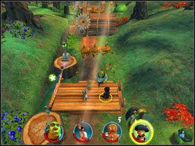Przechodzimy po linie Kotem w Butach i korzystamy z wajchy - [Solucja] Etap 5 - Na ścieżce cz.1 | Shrek 2 Team Action - Shrek 2: Team Action - poradnik do gry