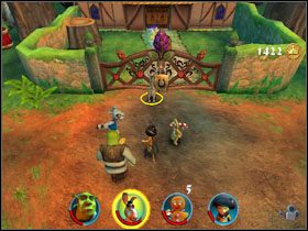 Rozmawiamy ze stojącą nieopodal kozą i akceptujemy zadanie przeprowadzenia jej przez pobliski most - [Solucja] Etap 5 - Na ścieżce cz.2 | Shrek 2 Team Action - Shrek 2: Team Action - poradnik do gry