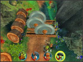 Podchodzimy do krasnala pilnującego bramy i kupujemy możliwość przejścia za 200 monet - [Solucja] Etap 5 - Na ścieżce cz.4 | Shrek 2 Team Action - Shrek 2: Team Action - poradnik do gry